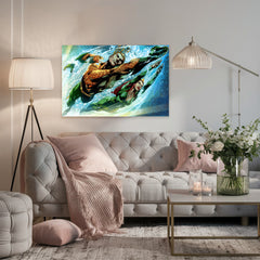 Aquaman Canvas Print Art Prints - DC Comics Superhero Decor Prints - Epic Ocean King Wall Art Prints - Underwater Scene Artwork for Home