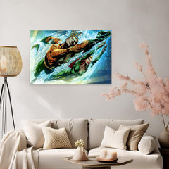 Aquaman Canvas Print Art Prints - DC Comics Superhero Decor Prints - Epic Ocean King Wall Art Prints - Underwater Scene Artwork for Home