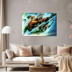 Aquaman Canvas Print Art Prints - DC Comics Superhero Decor Prints - Epic Ocean King Wall Art Prints - Underwater Scene Artwork for Home