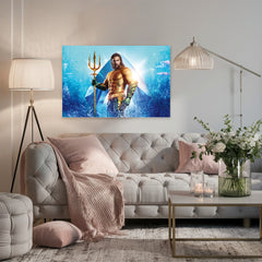 Epic Aquaman Canvas Wall Art Prints - Underwater DC Comics Superhero Decor Prints, Ocean King Canvas Wall Art Print for Living Room & Office