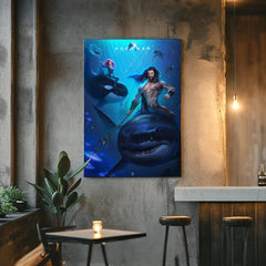 Epic Aquaman Canvas Wall Art Prints - DC Comics Superhero Decor Prints - Underwater Scene Canvas Prints - Oceanic King Home Decor for Fans