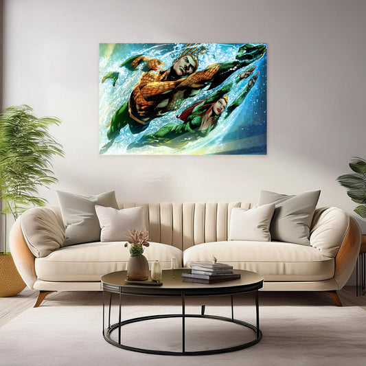 Aquaman Canvas Print Art Prints - DC Comics Superhero Decor Prints - Epic Ocean King Wall Art Prints - Underwater Scene Artwork for Home