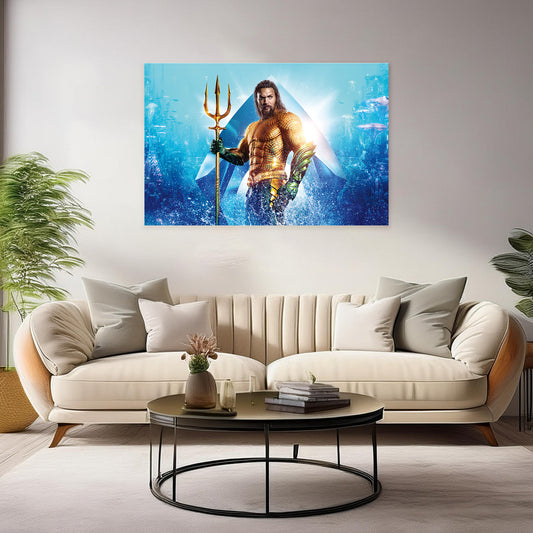 Epic Aquaman Canvas Wall Art Prints - Underwater DC Comics Superhero Decor Prints, Ocean King Canvas Wall Art Print for Living Room & Office