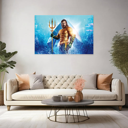 Epic Aquaman Canvas Wall Art Prints - Underwater DC Comics Superhero Decor Prints, Ocean King Canvas Wall Art Print for Living Room & Office