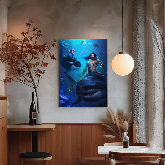 Epic Aquaman Canvas Wall Art Prints - DC Comics Superhero Decor Prints - Underwater Scene Canvas Prints - Oceanic King Home Decor for Fans