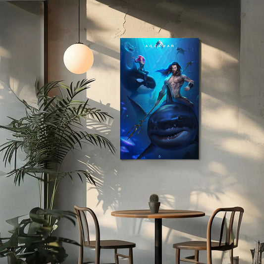 Epic Aquaman Canvas Wall Art Prints - DC Comics Superhero Decor Prints - Underwater Scene Canvas Prints - Oceanic King Home Decor for Fans